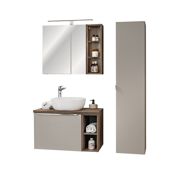 Badmöbel-Set BM39 - Santa Fe Taupe S - Clay Grey/Santa Fe Vintage Oak