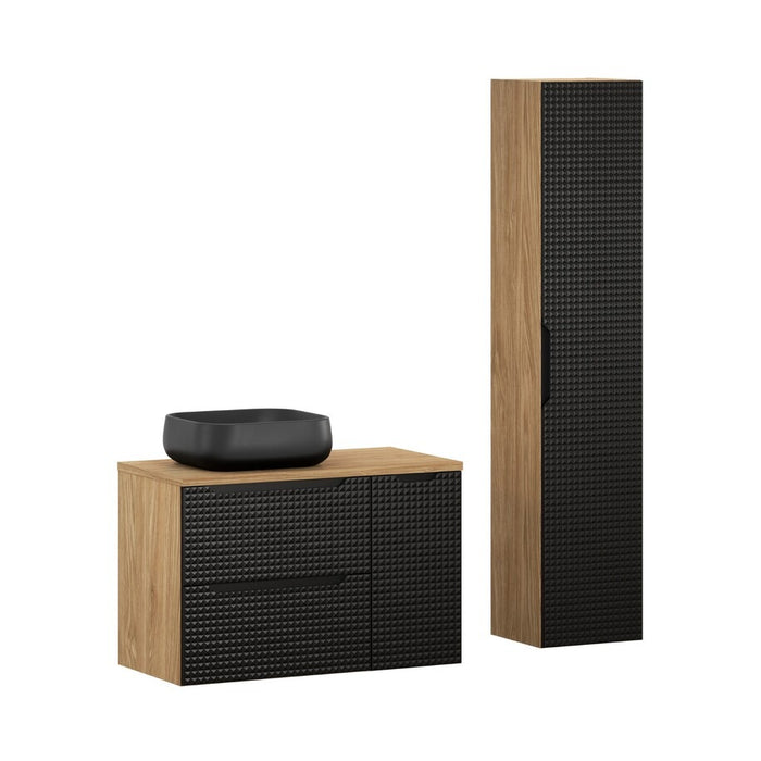 Badmöbel-Set BM108 - Luxor Black L - Schwarz/Geölte Eiche