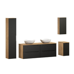 Badmöbel-Set BM113 - Luxor Black L - Schwarz/Geölte Eiche