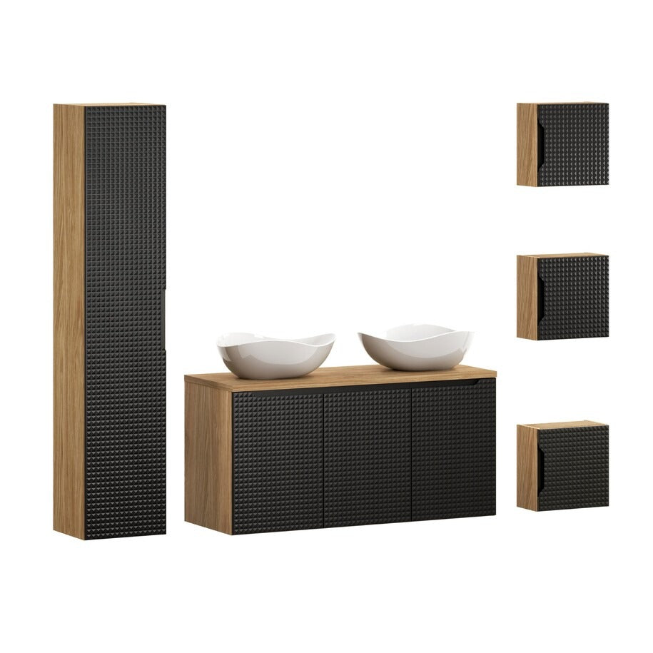 Badmöbel-Set BM111 - Luxor Black L - Schwarz/Geölte Eiche
