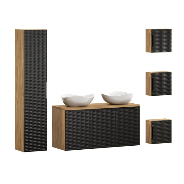 Badmöbel-Set BM111 - Luxor Black L - Schwarz/Geölte Eiche