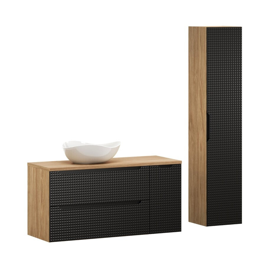 Badmöbel-Set BM109 - Luxor Black L - Schwarz/Geölte Eiche