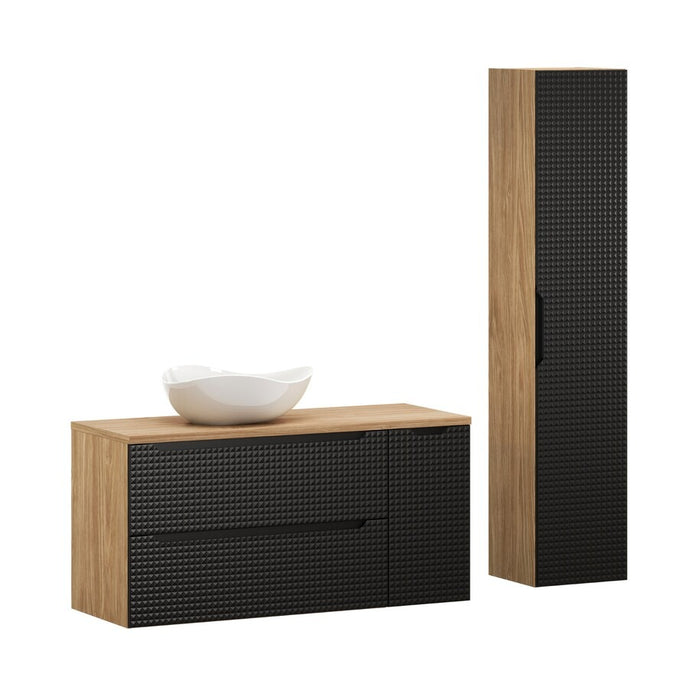 Badmöbel-Set BM109 - Luxor Black L - Schwarz/Geölte Eiche