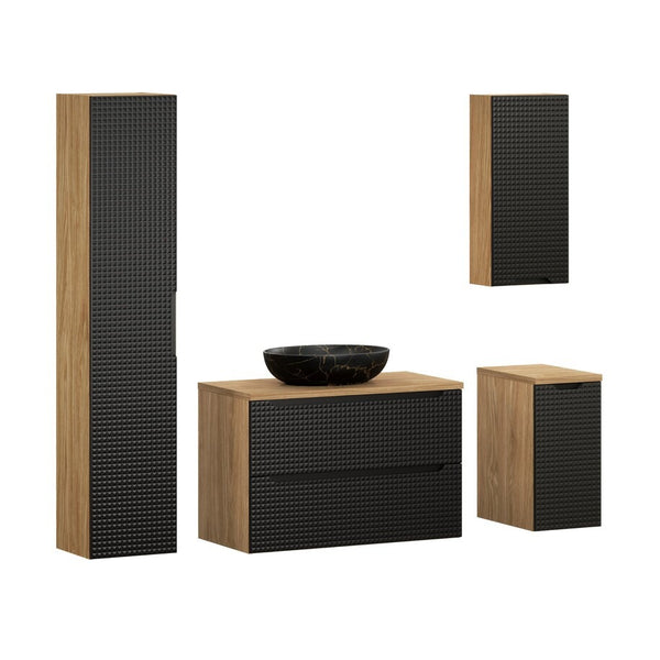 Badmöbel-Set BM106 - Luxor Black L - Schwarz/Geölte Eiche