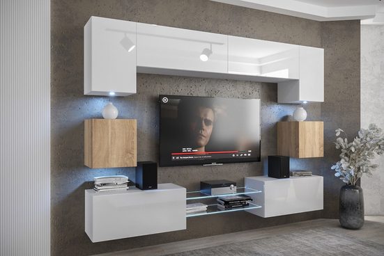 Wohnwand - Smart gestaltete Wohnwand, (Komplett Set, 10-St., Premium - ANX1) - Milaros Markt
