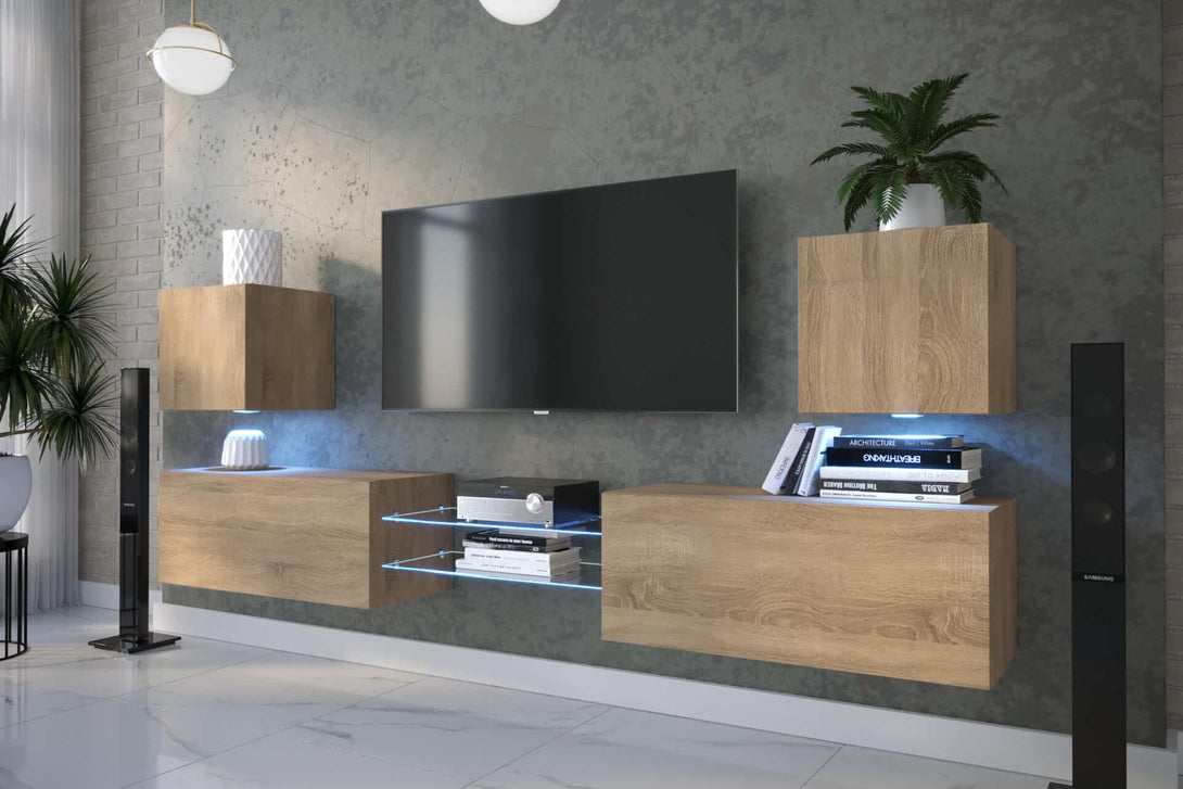 Wohnwand Zeitgemäßes Design in Premium-Qualität - Moderne Eleganz - Stimmungsvolle Beleuchtung - Milaros Markt