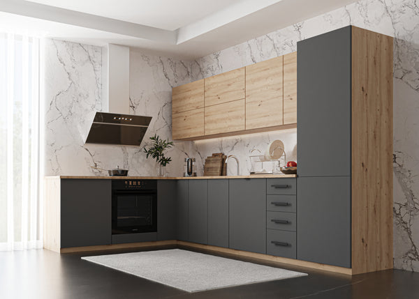Winkelküche -Langen K53-M330 - Grau/Artisan Eiche