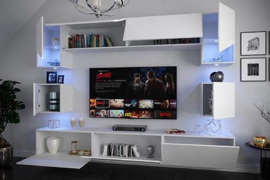 Wohnwand - Neue Wohnzimmer Wandstile / Modern und Innovativ, (Komplett Set, 1-St., Premium - Doris S62), Funktional / Ästhetisch / Modern. - Milaros Markt