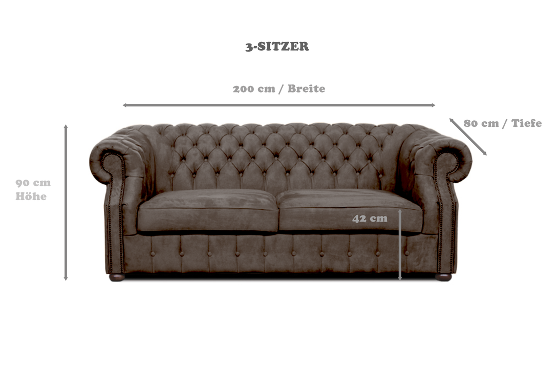Chesterfield Sofa Luxura - Handgefertigt - Premium - , 1.St x 3-Sitzer Sofa ,- 1 Teile Garantierte Qualität -,Chesterfield-Design -,Premium Materialien - Milaros Markt