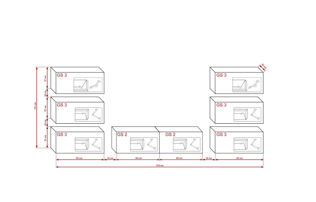 Henri N72 - Hochwertige Wohnwand: Premium Material für dein Wohnzimmer - (Komplett Set, 8-St., Premium Wohnwand) - Milaros Markt