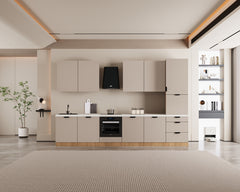 Küchenzeile 360 cm Küchenblock Einbauküche Ohne Arbeitsplatte , Sorento KS8-M360 , Beige/Sonoma Eiche