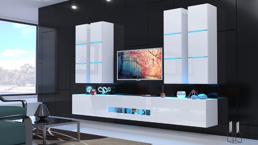 Wohnwand Premium-Design: Moderne Wohnwand - (Komplett Set, 7-St., Premium Material) - Milaros Markt