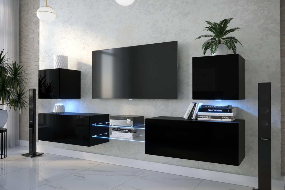 Wohnwand Zeitgemäßes Design in Premium-Qualität - Moderne Eleganz - Stimmungsvolle Beleuchtung - Milaros Markt