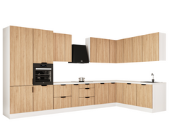 Winkelküche 405 x 205 cm Viel Stauraum Küchenzeile Küchenblock Ohne E-Geräten Einbauküche, Sorento KS5-M405 Sonoma Eiche/Weiß