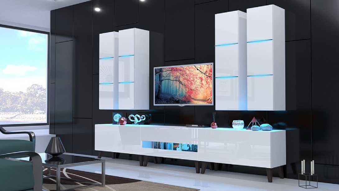 Wohnwand Premium-Design: Moderne Wohnwand - (Komplett Set, 7-St., Premium Material) - Milaros Markt