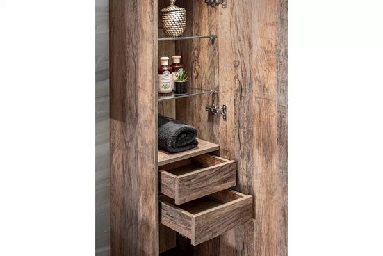 Badezimmer Hängeschrank - Santa Fe Oak - Durchdachtes Design für effektiven Stauraum. - Milaros Markt