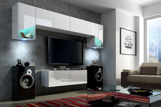 Wohnwand Weiß Hochglanz S3 Diablo - Modernes Design für Ihr Wohnzimmer. - Milaros Markt