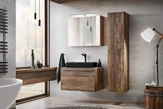 Badezimmer Hängeschrank - Santa Fe Oak - Durchdachtes Design für effektiven Stauraum. - Milaros Markt
