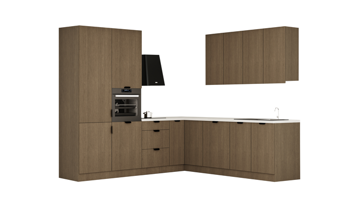 Winkelküche 265 x 225 cm Eckküche Ohne Arbeitsplatte Einbauküche L küche , Sorento KS15-M265 , Dunkle Eiche