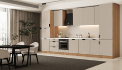 Küchenzeile 400 cm Küchenblock Einbauküche Ohne Arbeitsplatte , Sorento KS9-M400 , Beige/Sonoma Eiche