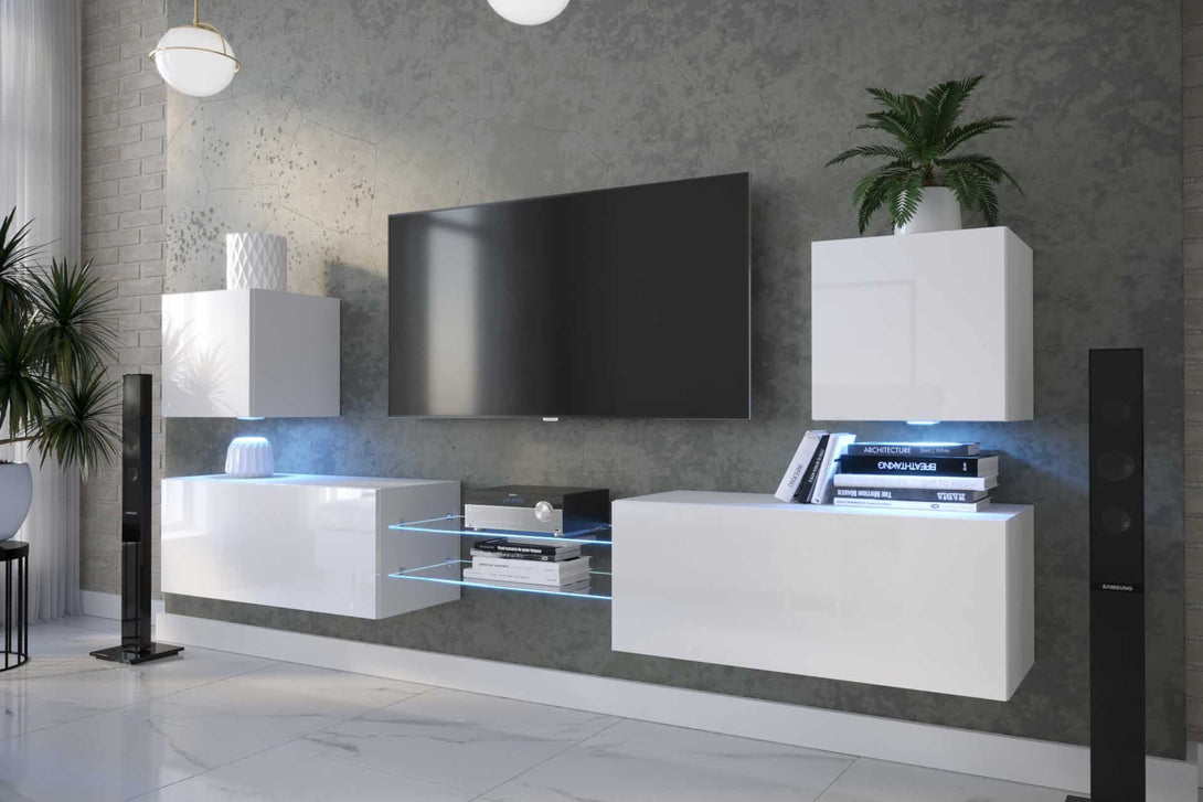 Wohnwand Zeitgemäßes Design in Premium-Qualität - Moderne Eleganz - Stimmungsvolle Beleuchtung - Milaros Markt