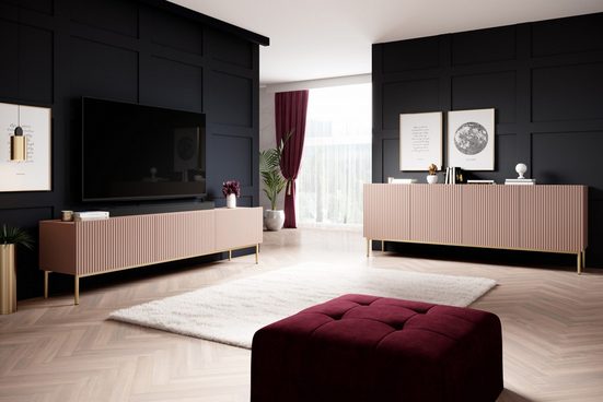 Kommode 200 cm - NICOLE - Modernes Design mit Gold Beinen. - Milaros Markt