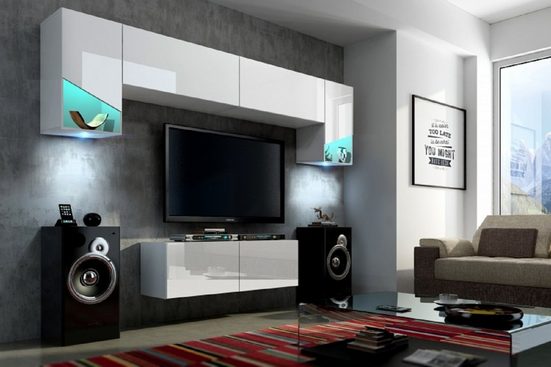 Wohnwand Weiß Hochglanz S3 Diablo - Modernes Design für Ihr Wohnzimmer. - Milaros Markt