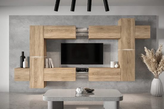 Wohnwand - Hochwertige Wohnwand / Premium Material für dein Wohnzimmer, (Komplett Set, 14-St., Design Style) - Milaros Markt