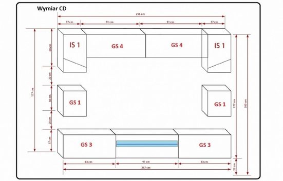 Wohnwand - Neue Wohnzimmer Wandstile / Modern und Innovativ, (Komplett Set, 1-St., Premium - Doris S62), Funktional / Ästhetisch / Modern. - Milaros Markt