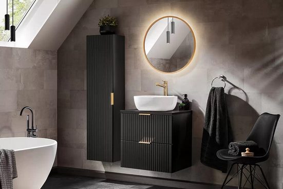 Badezimmer HängeSchrank - Adel Black - Bietet effiziente Lagerung. - Milaros Markt