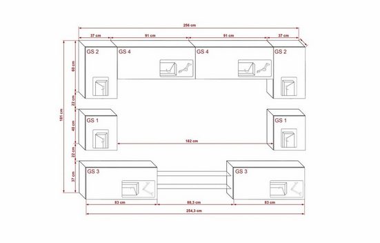 Wohnwand - Smart gestaltete Wohnwand, (Komplett Set, 10-St., Premium - ANX1) - Milaros Markt