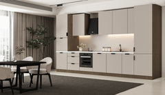 Küchenzeile 400 cm Küchenblock Einbauküche Ohne Arbeitsplatte , Sorento KS9-M400 , Beige/Dunkle Eiche