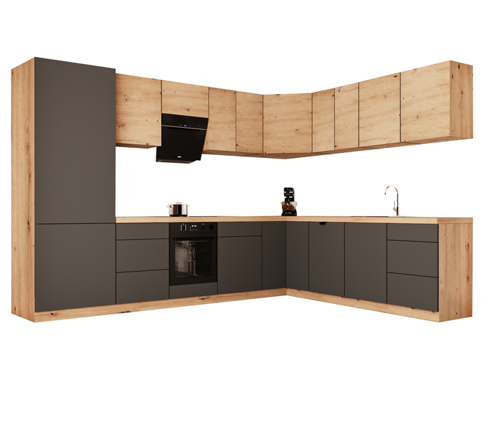 Winkelküche - Langen KL14-M320- Grau / Artisan Eiche