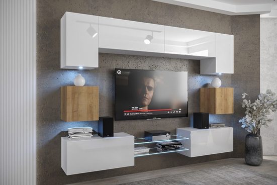 Wohnwand - Smart gestaltete Wohnwand, (Komplett Set, 10-St., Premium - ANX1) - Milaros Markt
