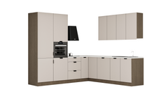 Winkelküche 265 x 225 cm Eckküche Ohne Arbeitsplatte Einbauküche L küche , Sorento KS15-M265 , Beige/Dunkle Eiche