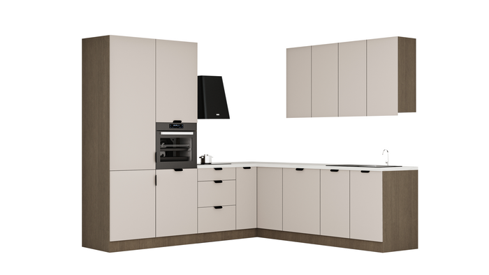 Winkelküche 265 x 225 cm Eckküche Ohne Arbeitsplatte Einbauküche L küche , Sorento KS15-M265 , Beige/Dunkle Eiche