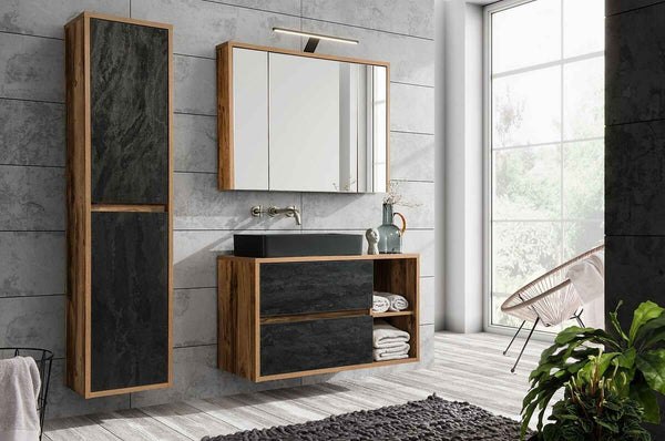 Badmöbel-Set BM09 - Hampton H  - Huton Oak / Dark Concrete
