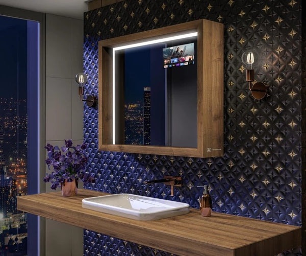 Spiegel mit LED Beleuchtung - Mit Ablage und Rahmen - WoodenFrame.