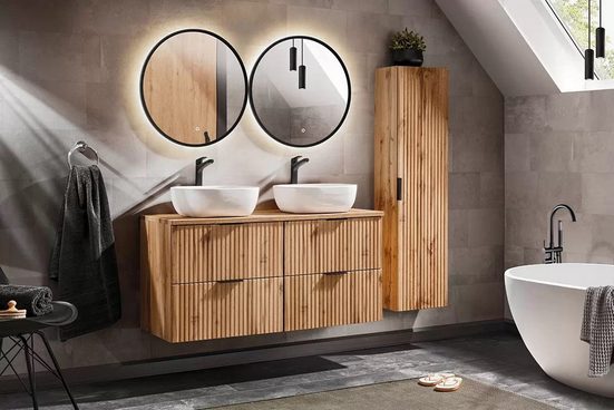Waschbeckenunterschrank - Adel Oak - Eleganter Waschbeckenschrank mit modernem Design. - Milaros Markt