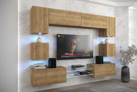 Wohnwand - Smart gestaltete Wohnwand, (Komplett Set, 10-St., Premium - ANX1) - Milaros Markt