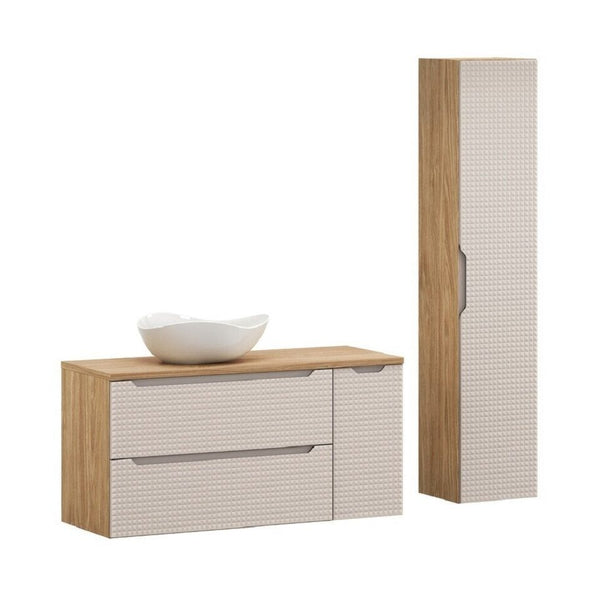 Badmöbel-Set BM145- Luxor Beige L -Eiche geölt / Beige