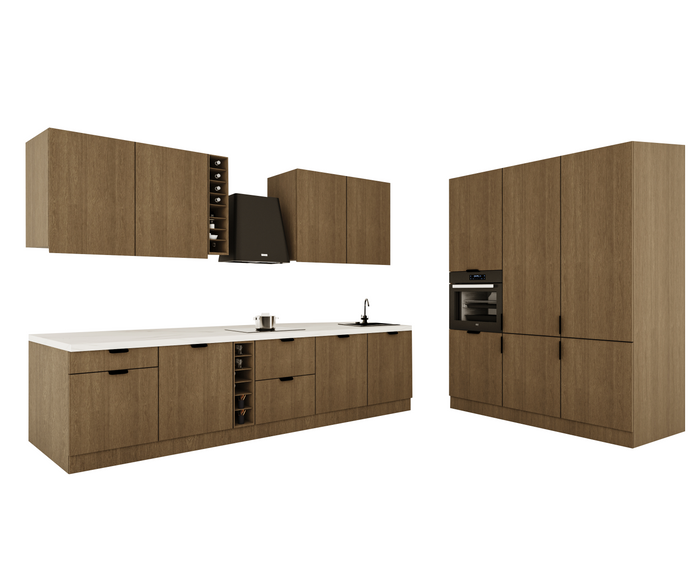 Küchenzeile 315x180 cm Einbauküche Ohne Arbeitsplatte Küchenschränke Küchenblock , Sorento KS14-M315 , Dunkle Eiche