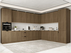 Winkelküche 385 x 285 cm Ohne Arbeitsplatte Eckküche Einbauküche , Sorento KS11-M385 , Dunkle Eiche