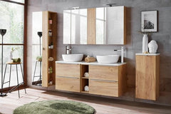 Badezimmer Hochschrank - Capri Oak - Eleganter Stauraum mit Spiegel. - Milaros Markt
