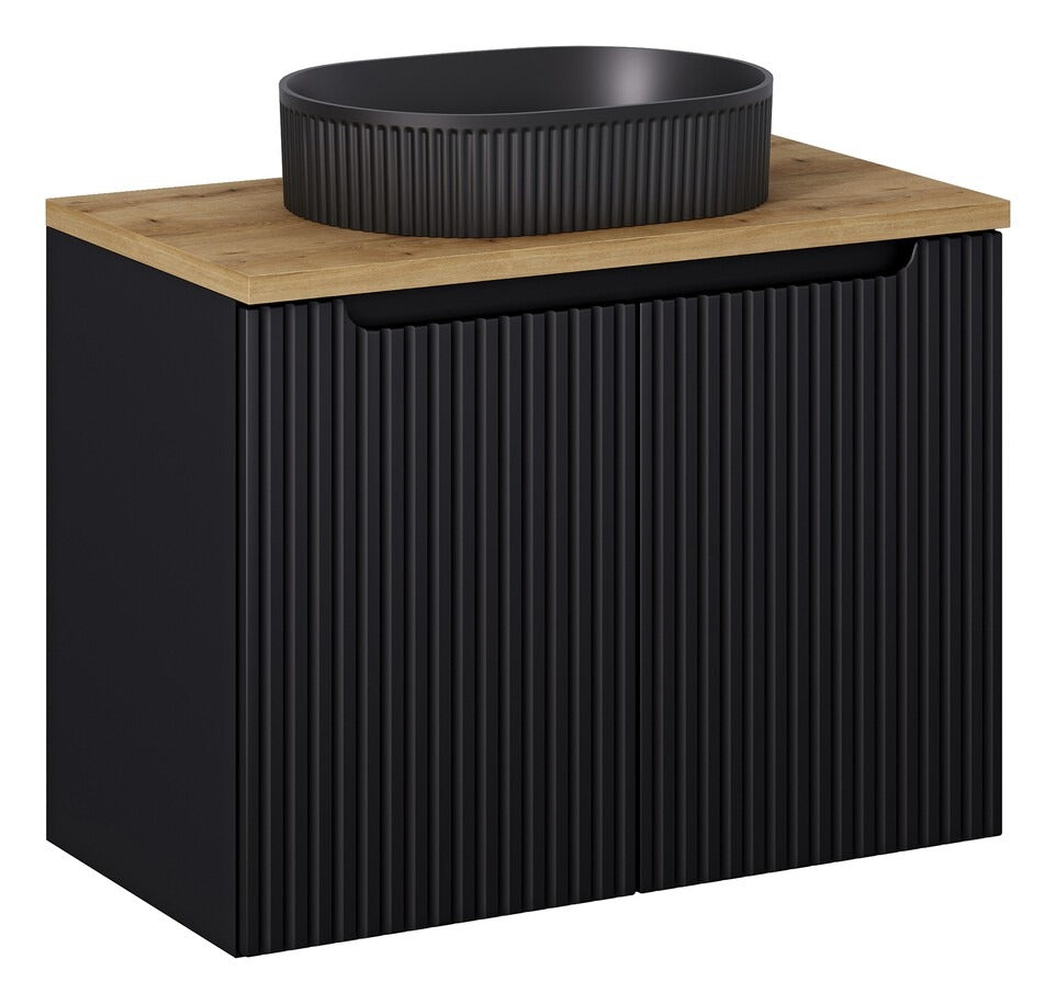 Badmöbel-Set BM125 -  Nova Black N  - Schwarz/Coast Evoke Eiche