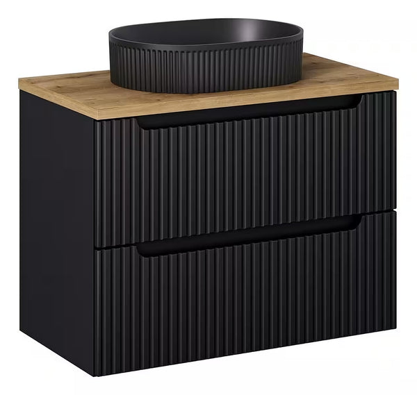 Badmöbel-Set BM64 -  Nova Black N - Schwarz / Coast Evoke Eiche