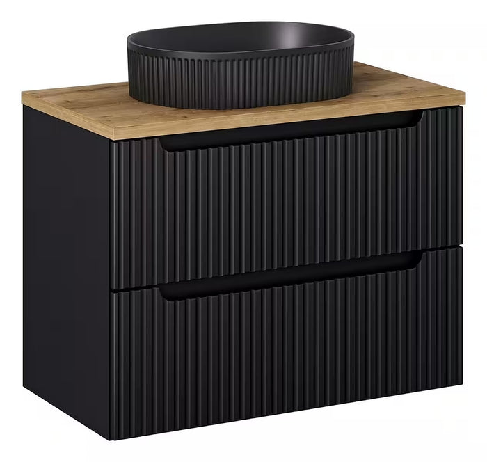 Badmöbel-Set BM64 -  Nova Black N - Schwarz / Coast Evoke Eiche