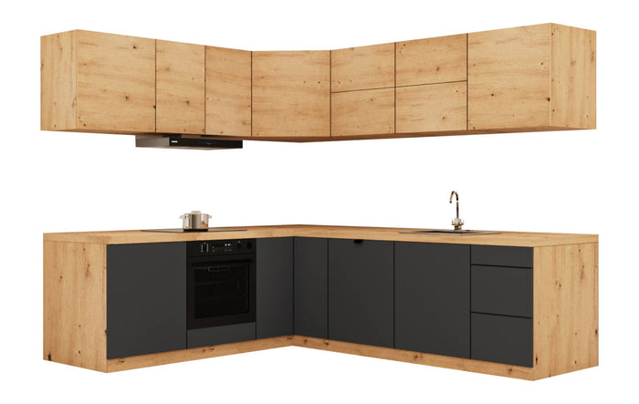 Winkelküche - Langen KL25-M240- Grau / Artisan Eiche
