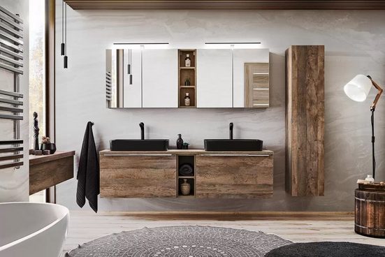 Badezimmerspiegelschrank - Santa Fe Oak - Ansprechendes Design mit praktischem Stauraum. - Milaros Markt