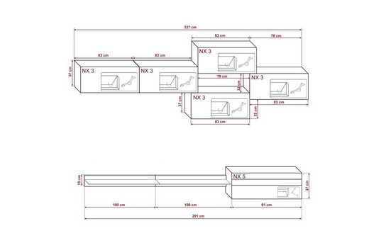 Moderne Wohnzimmermöbel 291 cm Mindy N68 - Produktzusammenstellung. - Milaros Markt